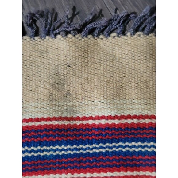 Chimayo Southwestern Woven Mat Runner Geometric Fringe 17x7in Vtg Farmhouse Prim